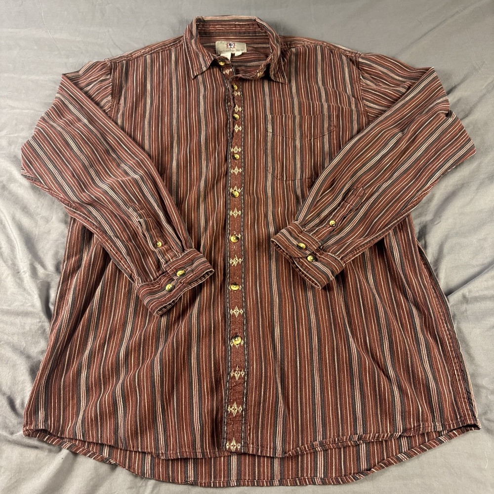 VTG The Territory Ahead Shirt Men's XLT Button Up Striped 100% Cotton